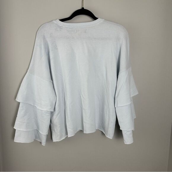 Juicy Couture Black Label Blue Crewneck Pullover Sweater Medium Ruffle Sleeves - Picture 2 of 4